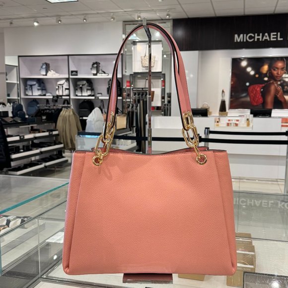 Michael Kors Trisha Large Triple Gusset Shoulder Tote Leather Bag Primrose - Picture 2 of 11